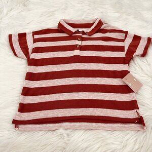 NEW O'Neill Polo Collared Top Girl's Size 8 Small Pink Rust Striped Soft